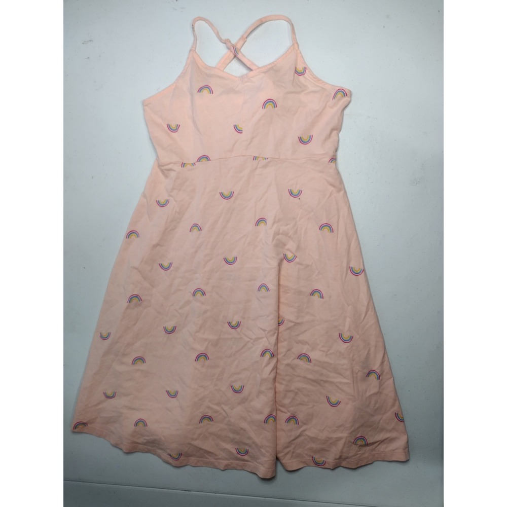 Old Navy Girls XL Peach Rainbow Print Cotton Fit‎ Flare Sundress Spaghetti Strap